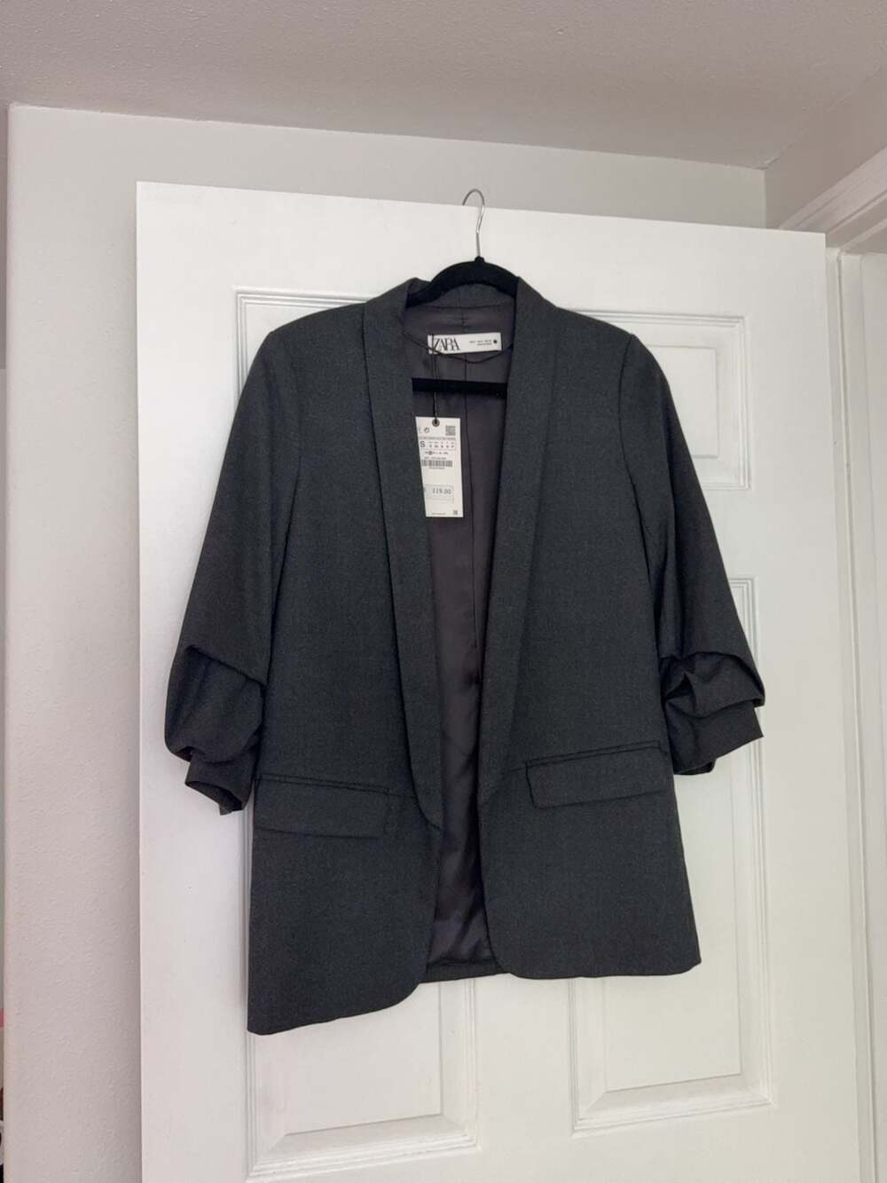 Zara Women's Gray Ruched Sleeve Blazer Size S